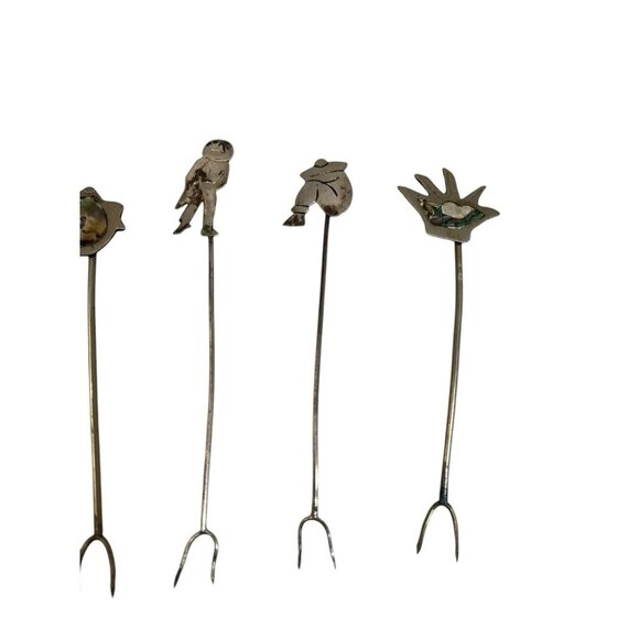 Set of 6 Vintage Sterling Silver Cocktail Martini Pick Forks Set Assorted 3.5" - Picture 3 of 6